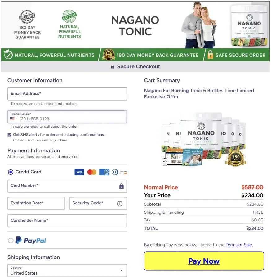 Nagano Tonic Order Page